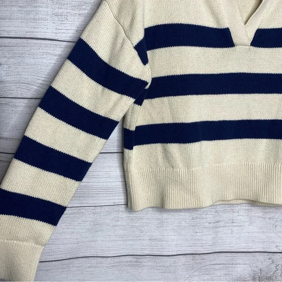 Velvet by Graham & Spencer Navy/White Cashmere Blend Old Money Coastal Nautical - Picture 4 of 9